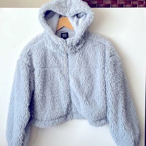 Urban Outfitters BDG XS Grey-Blue Cropped Furry hooded Jacket. NWT
